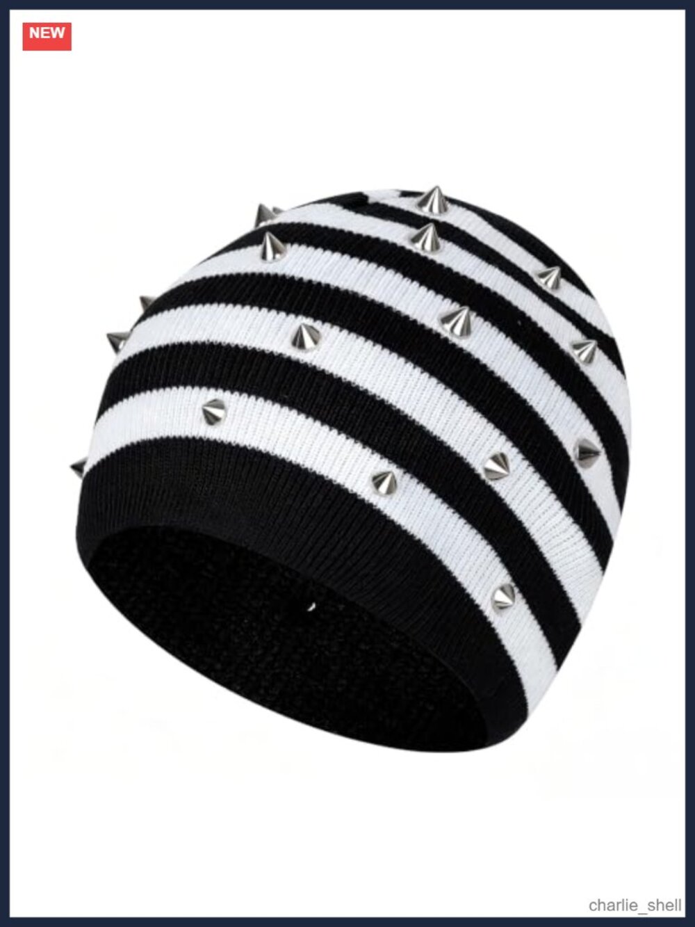 Spiked Striped Knit Beanie Hat Punk Rock Skull Cap